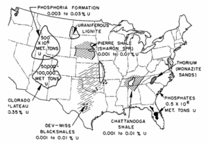 Figure 28. Map showing major uranium and thorium deposits of the United States.