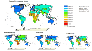 Figure 2. The Human Development Index of 2006 and its three components.