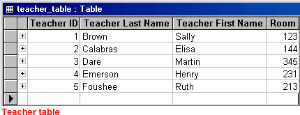 Great Lake Elementary database - Teacher table