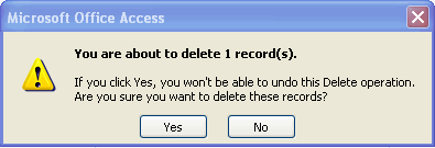 Delete Record Dialog Box
