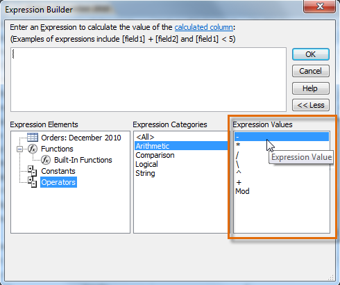 Arithmetic terms in the Expression Builder