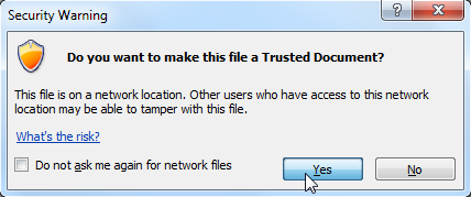 Choosing to make the file a Trusted Document