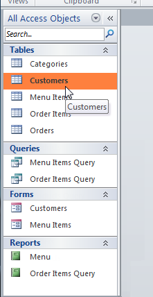 Selecting an object in the objects pane
