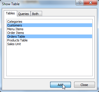 Selecting tables to use in the query