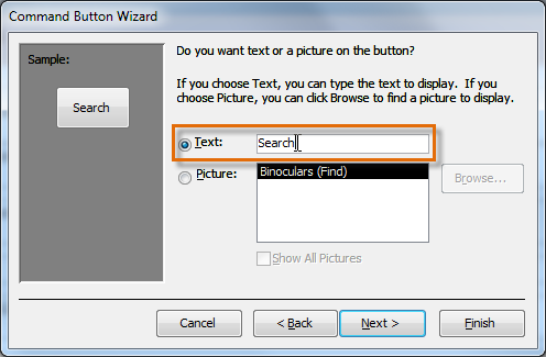 Adding text to the command button