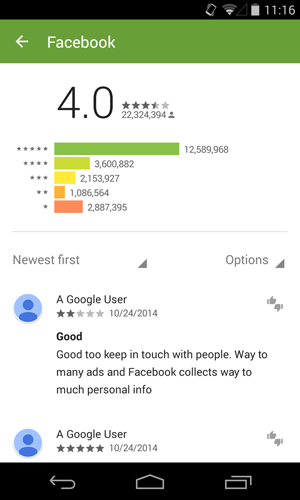 user reviews for the facebook app