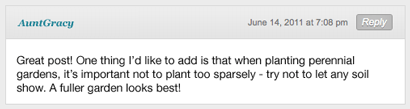 Screenshot of a blog comment