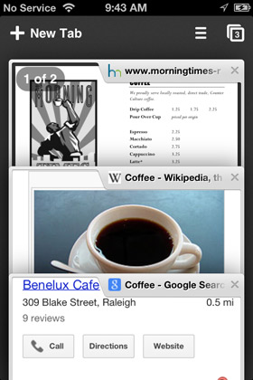 Screenshot of Google Chrome for iPhone