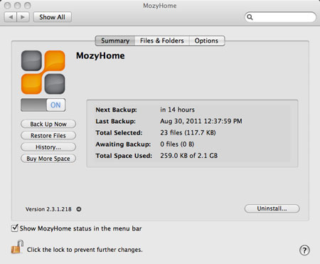 Using Mozy to back up files