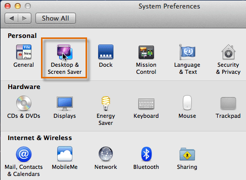 Choosing a category in System Preferences