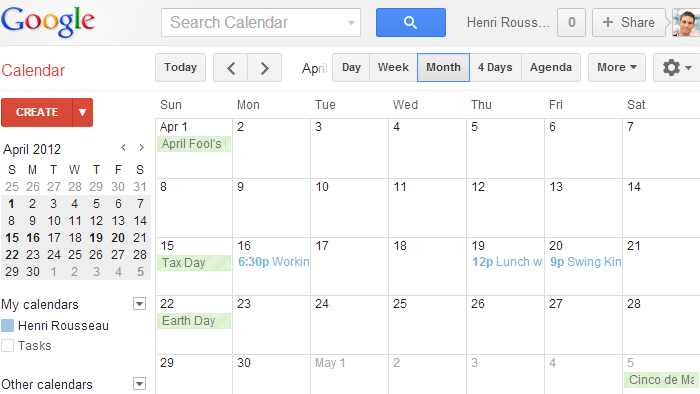 Screenshot of Google Calendar