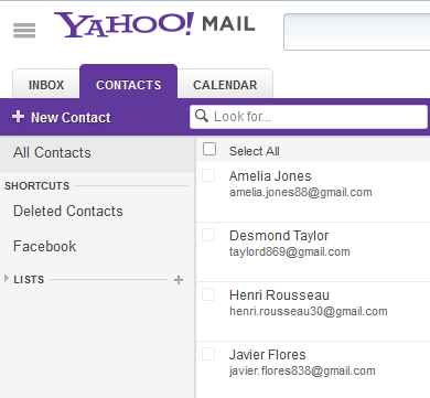 Screenshot of Yahoo Contacts