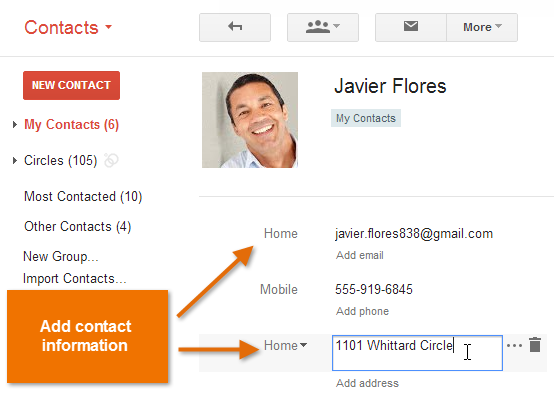 Screenshot of Google Contacts