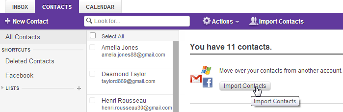 Screenshot of Yahoo! Contacts