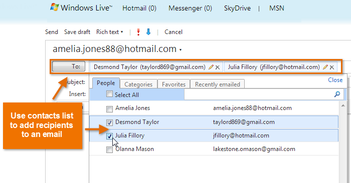 Screenshot of Hotmail