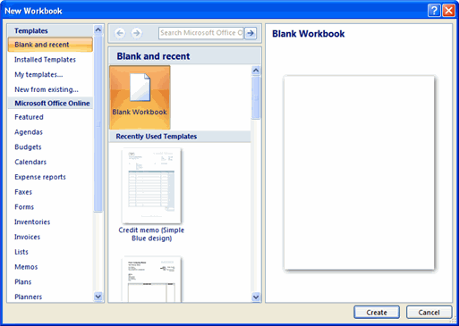 New Workbook Dialog Box