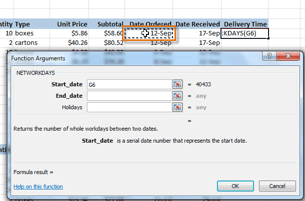 Selecting cell for the Start-date field