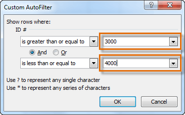 Entering filter numbers