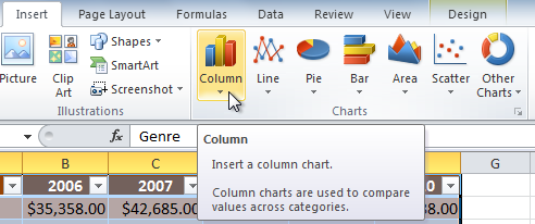 Selecting the Column category