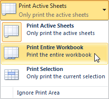 Selecting the Print Entire Workbook command