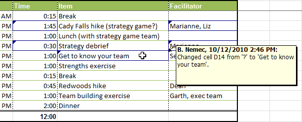 Worksheet with tracked changes
