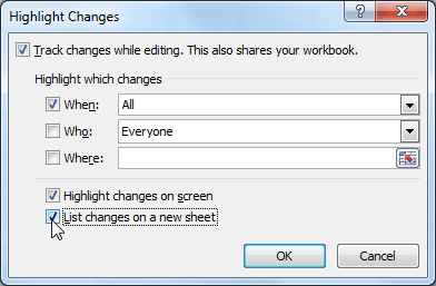 Listing changes on a separate worksheet