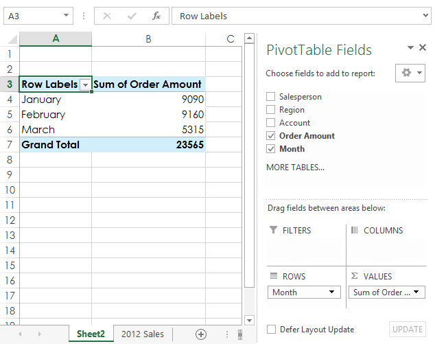 Screenshot of Excel 2013