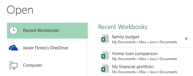 Screenshot of Excel 2013