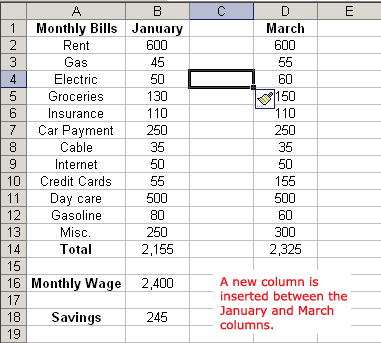 Column Inserted into a Spreadsheet