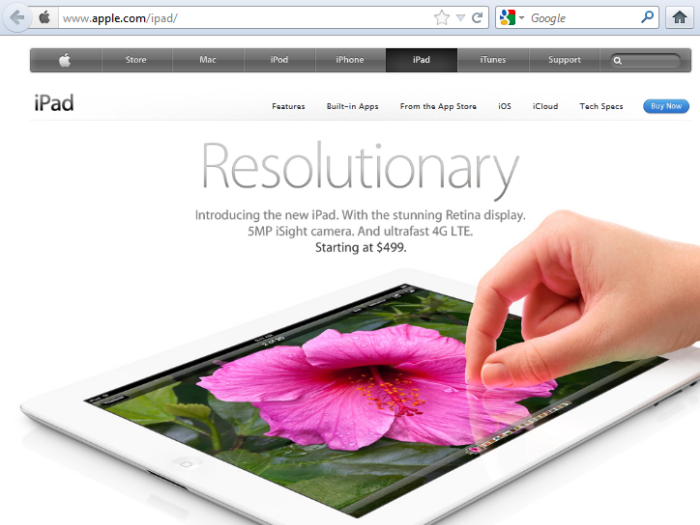 Screenshot of Apple Website