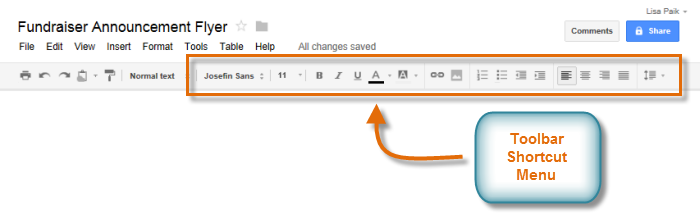 Screenshot of Google Documents