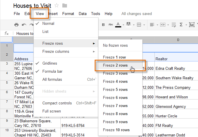 Screenshot of Google Spreadsheets