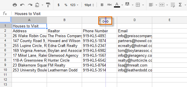 Screenshot of Google Spreadsheets