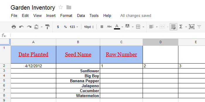 Screenshot of Google Spreadsheets