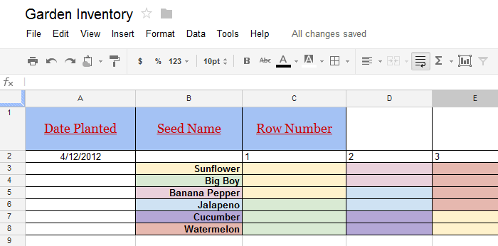 Screenshot of Google Spreadsheets