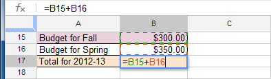 Screenshot of Google Spreadsheets