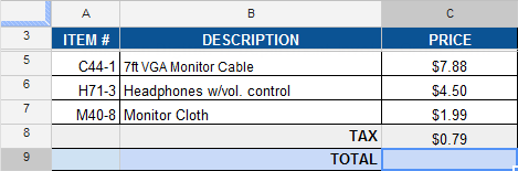 Screenshot of Google Spreadsheets