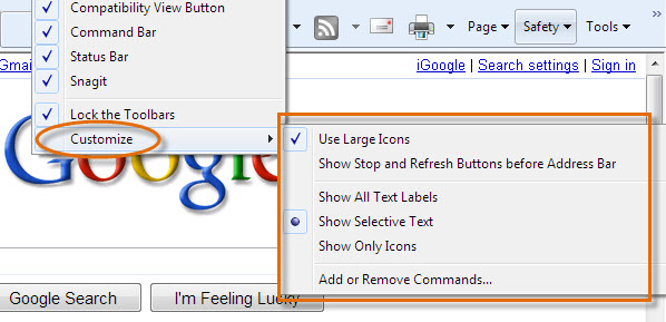 Customize Toolbar Options