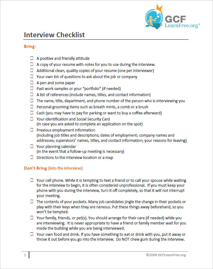Interview Checklist Document