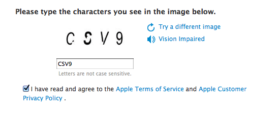 The verification image and Terms of Service check box