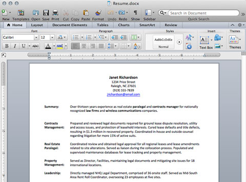 Screenshot of Microsoft Word for Mac