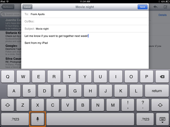 Voice dictation in Mail