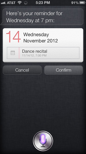 Using Siri to create a reminder