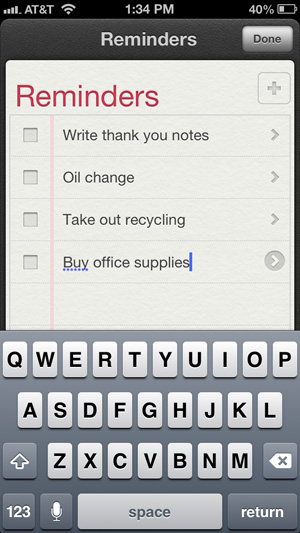 Voice dictation in Reminders