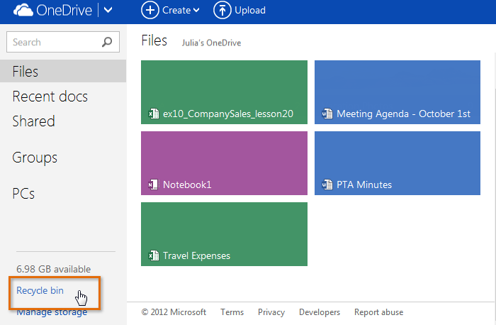 Screenshot of Microsoft OneDrive