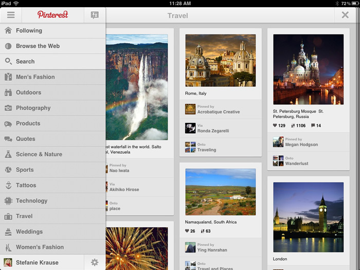 Screenshot of Pinterest for iPad