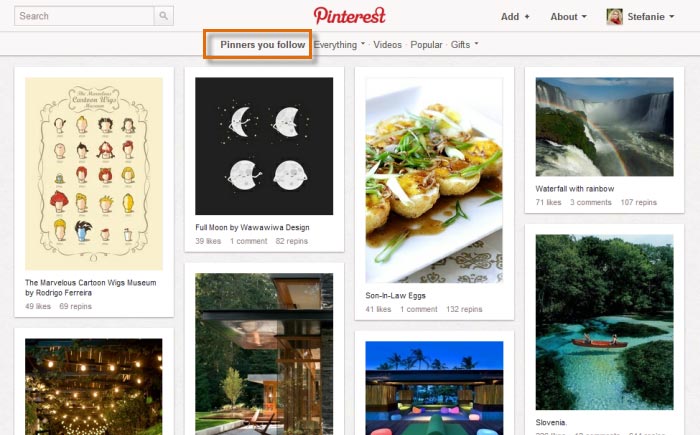 Screenshot of Pinterest