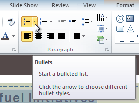 Clicking the Bullets drop-down arrow