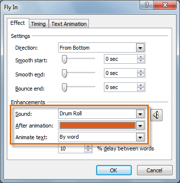 The Effect Options dialog box