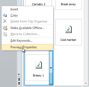 Selecting Preview/Properties